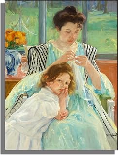 CHJQIERX Mary Cassatt Fall Canvas Wall Art- Young Mother Sewing Fine Art Oil Paintings - Classic Figure Oil Painting Reproductions - Art Nouveau Poster - Room Home Decor - Unframed