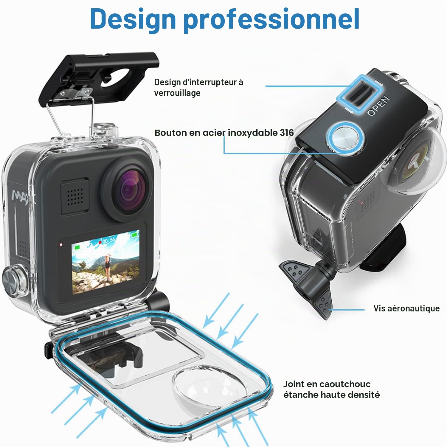 FitStill Étui étanche pour caméra d'action Gopro Max, Coque de Protection de plongée sous-Marine 45 m avec Support Tactile Accessoires