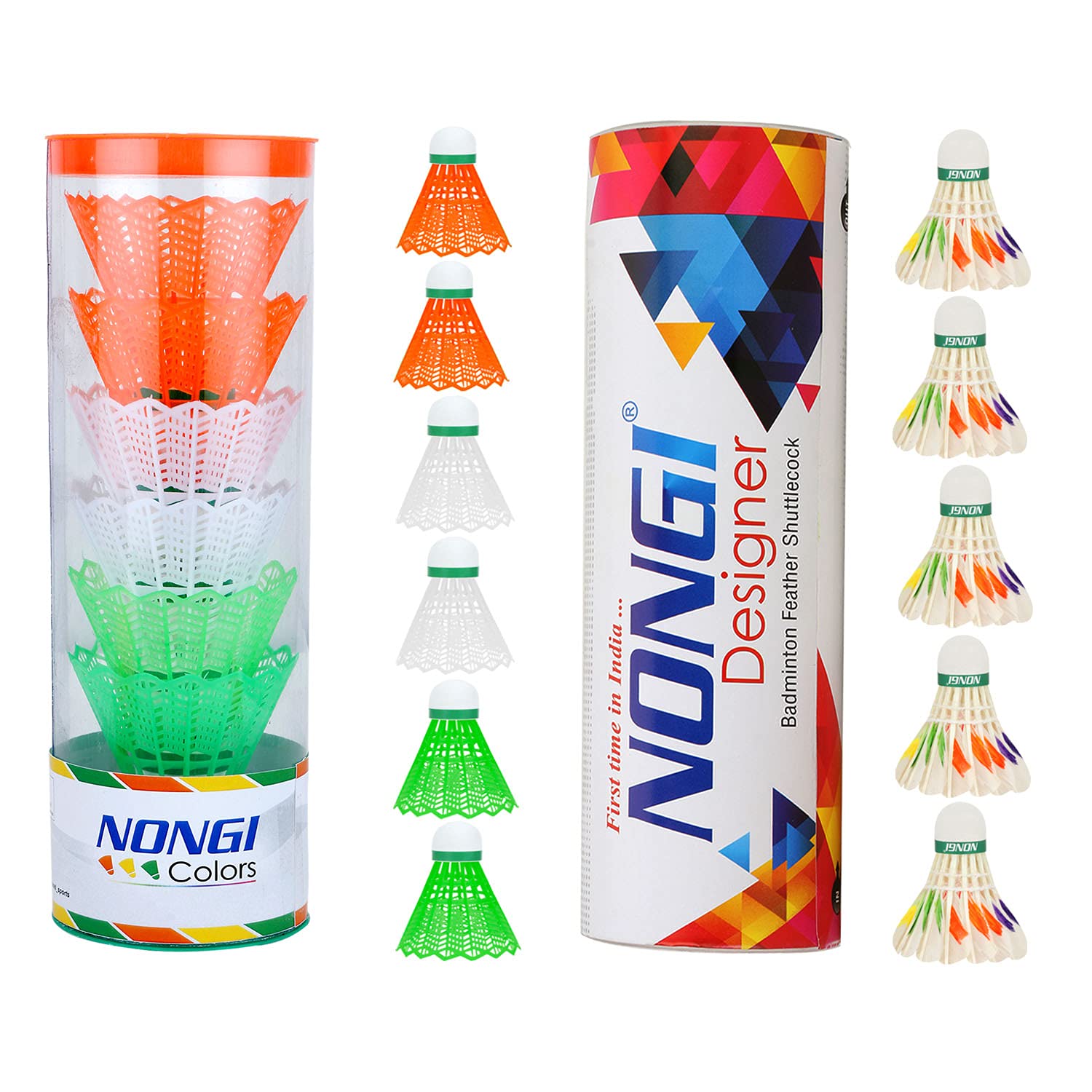 Combo Shuttle Pack of 11 Shuttlecocks Colors (6 Colored Plastic),Designer D6(5 Designer Feather Shuttle) for Outdoor Indoor Badminton Sports-image-15