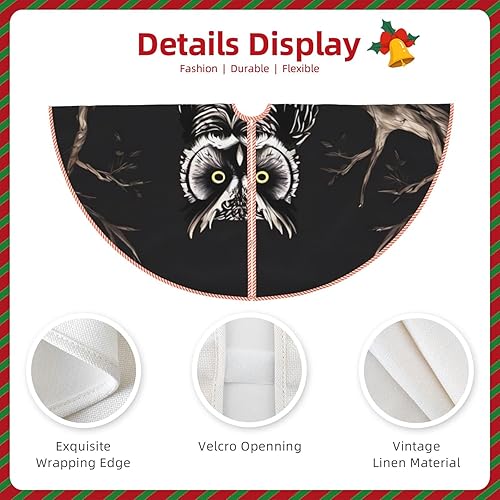 Miniatura 3 de Falda de árbol de Navidad de 48 pulgadas con búho nocturno para decoración de árbol de Navidad, tapete rústico para cubierta de árbol de Navidad,