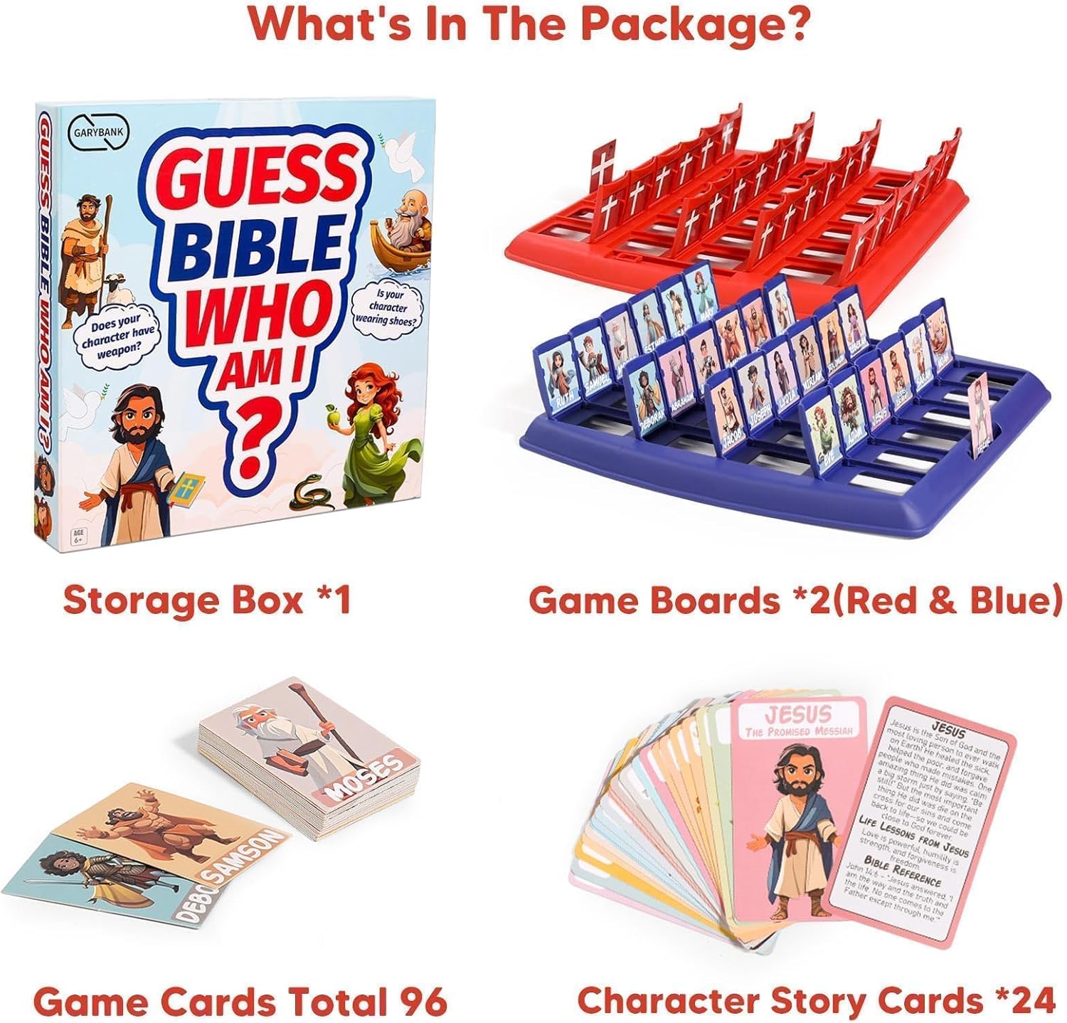 Garybank Guess Bible Who Am I Games for Kids, 24 Holy Bible Characters with Life Story & Verse Cards, Bible Trivia Study Supplies for Sunday School, Youth Group & Teens, Christian Catholic Gifts