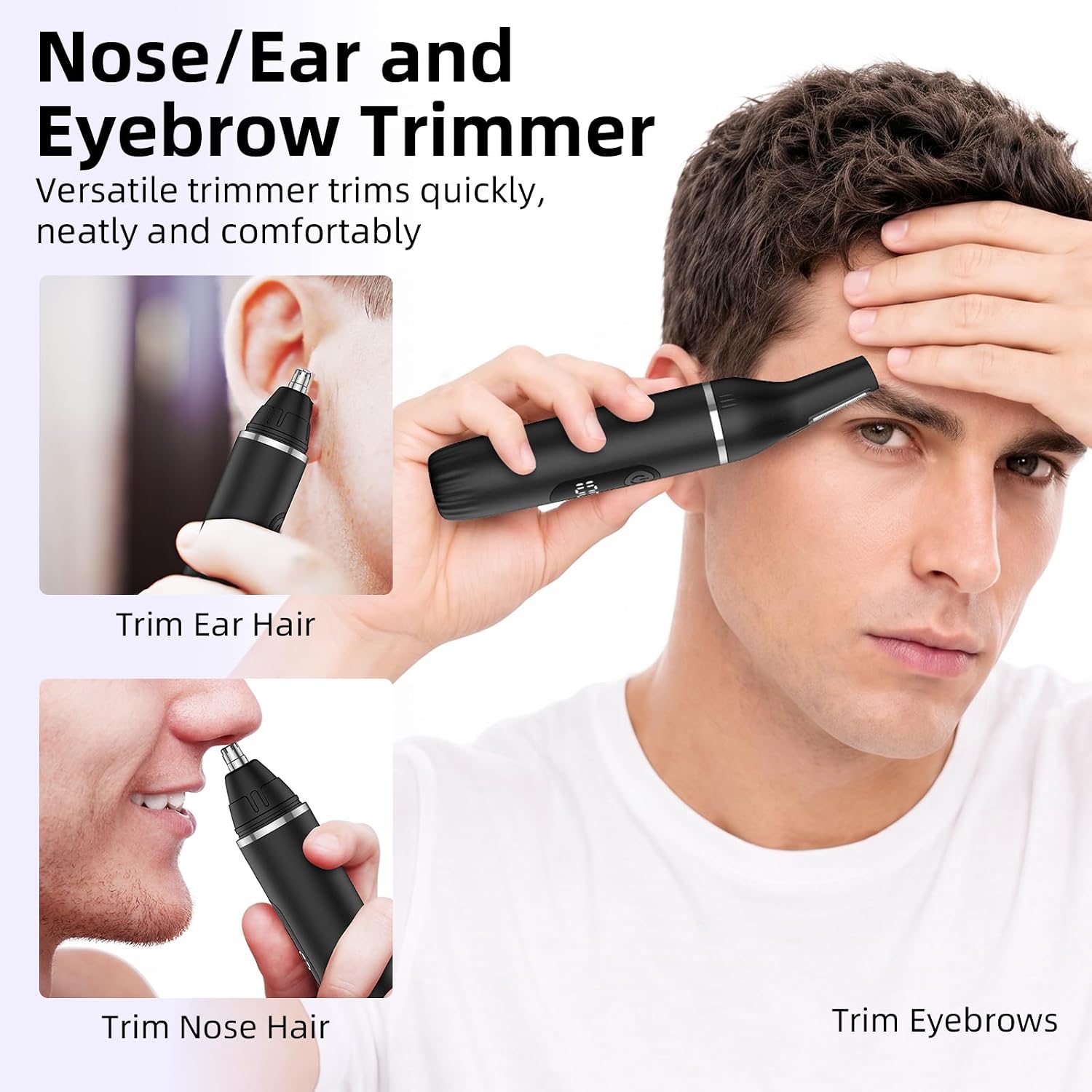 Professional Nose Hair Trimmer 2-in-1 Eyebrow Trimmer with Powerful Motor and Precision Blades for Painless Smooth Cutting(Black)