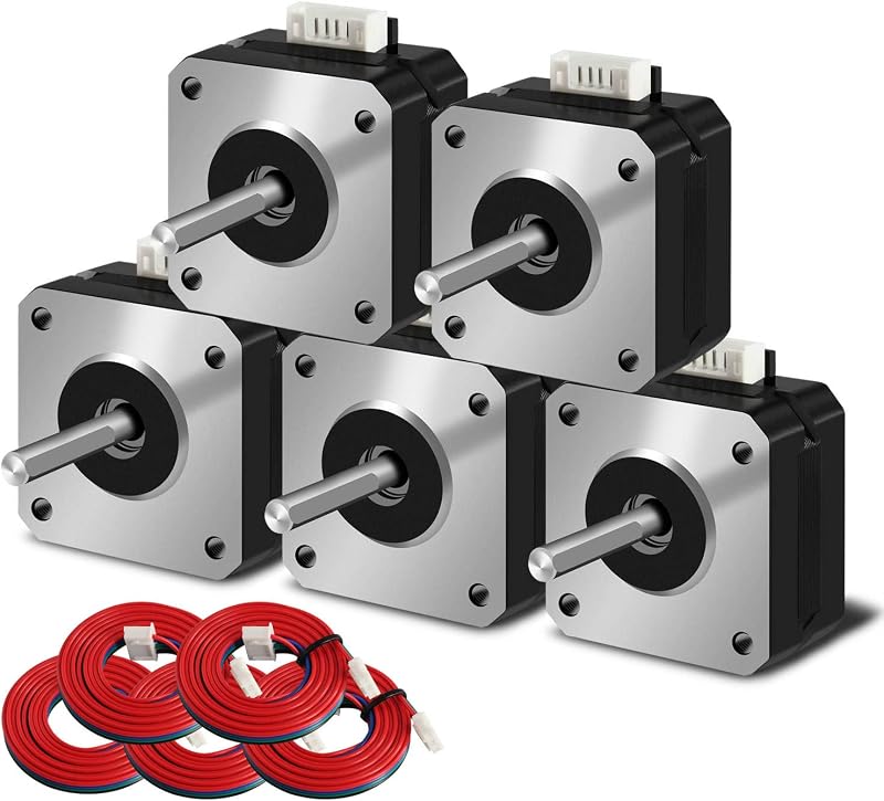 Nema 17 Stepper Motor 42x23mm 5PCS 17HS4023 Pancake Motor 1.5A-3.8V 2 Phase 4 Wires 1.8 Degrees with 1Meter Cable for 3D Printer Motors