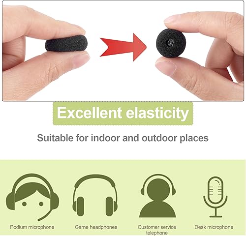 Miniatura 10 de PAGOW Paquete de 30 mini parabrisas de micrófono de espuma, cubierta de auriculares de micrófono de alta densidad, parabrisas de micrófono de solapa