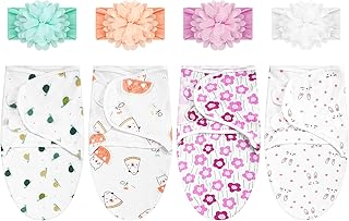 4 Pack Newborn Preemie Swaddle with Headband Set Premature Swaddle Blanket Baby Clothes for Nicu Newborn Boys Girls(Preemie,Flower Style) - Buy now