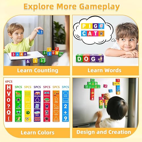Miniatura 7 de Bloques magnéticos para niños pequeños de 1 a 3, 1.4 pulgadas, bloques de construcción grandes, número ABC, juguetes de aprendizaje para niños de 1,