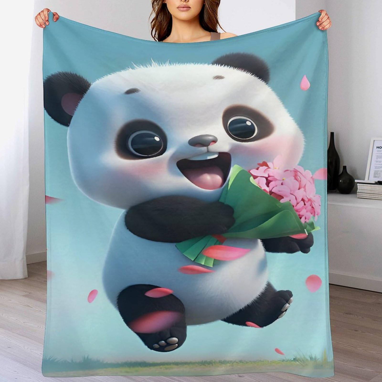 Manta de franela suave para sofá y cama Panda textil hogar 140x180 cm