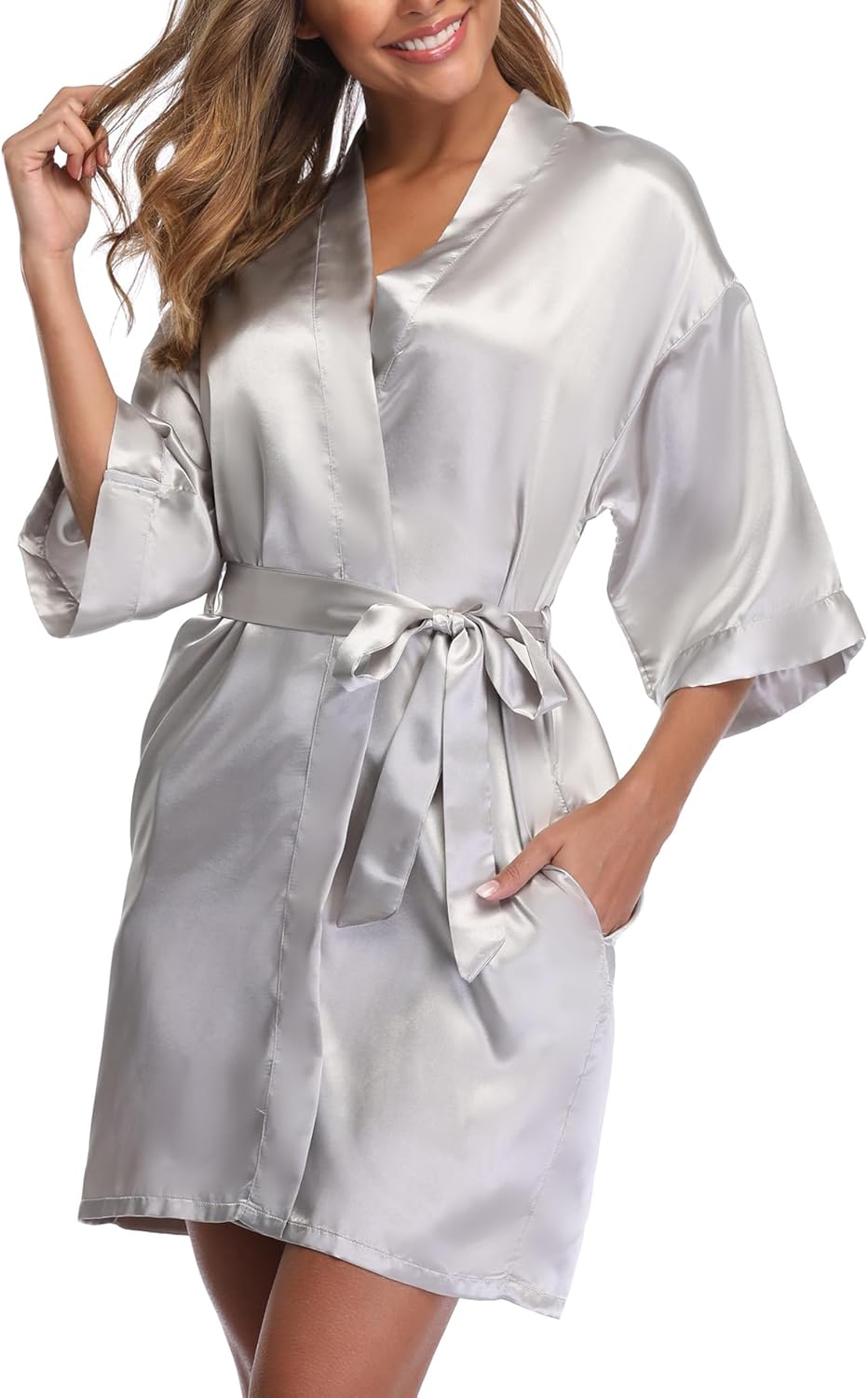Women's Short Satin Kimono Robe for Wedding Bridal Party Bridesmaid Robe Sleepwear