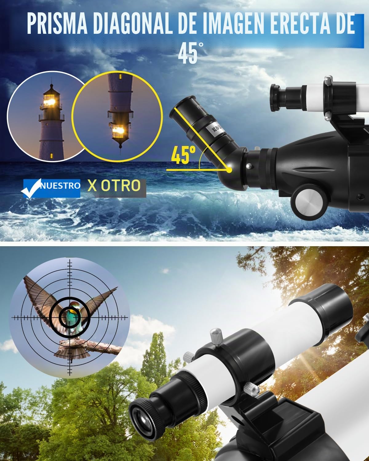 Telescopio Astronómicos para Adultos, Telescopios Refractores con Trípode, Telescopios Refracción 90mm Apertura 900mm para Niños Principiantes, Telescope portátil con Barlow, Teléfono Soporte