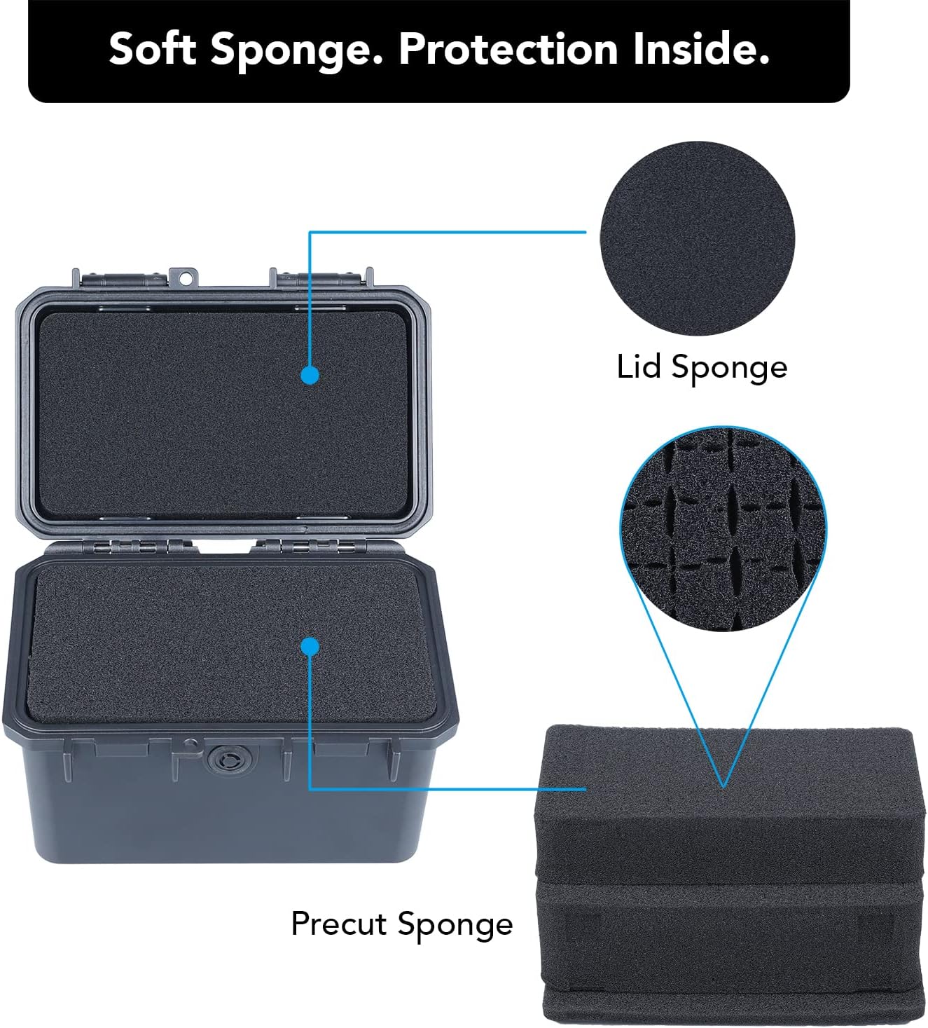 Lykus HC-1530 Mini Hard Case Dry Box with Foam Insert, Interior Size 5.8x3.3x3.7 in, IP66 Splash-Proof, Suitable for Cellphones, Tools, Small Devices and More