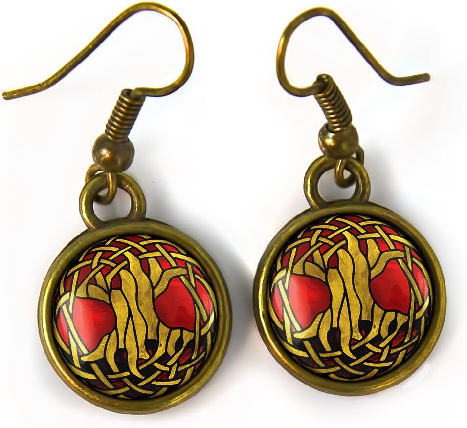 Antique Bronze Celtic Stained Glass Tree of Life Small Drop Earrings