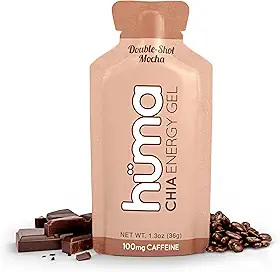 Gel energético Huma Chia, Doubleshot Mocha, pacote com 24, 100 mg de cafeína por pacote - Nutrição esportiva de primeira linha para exercícios de resistência