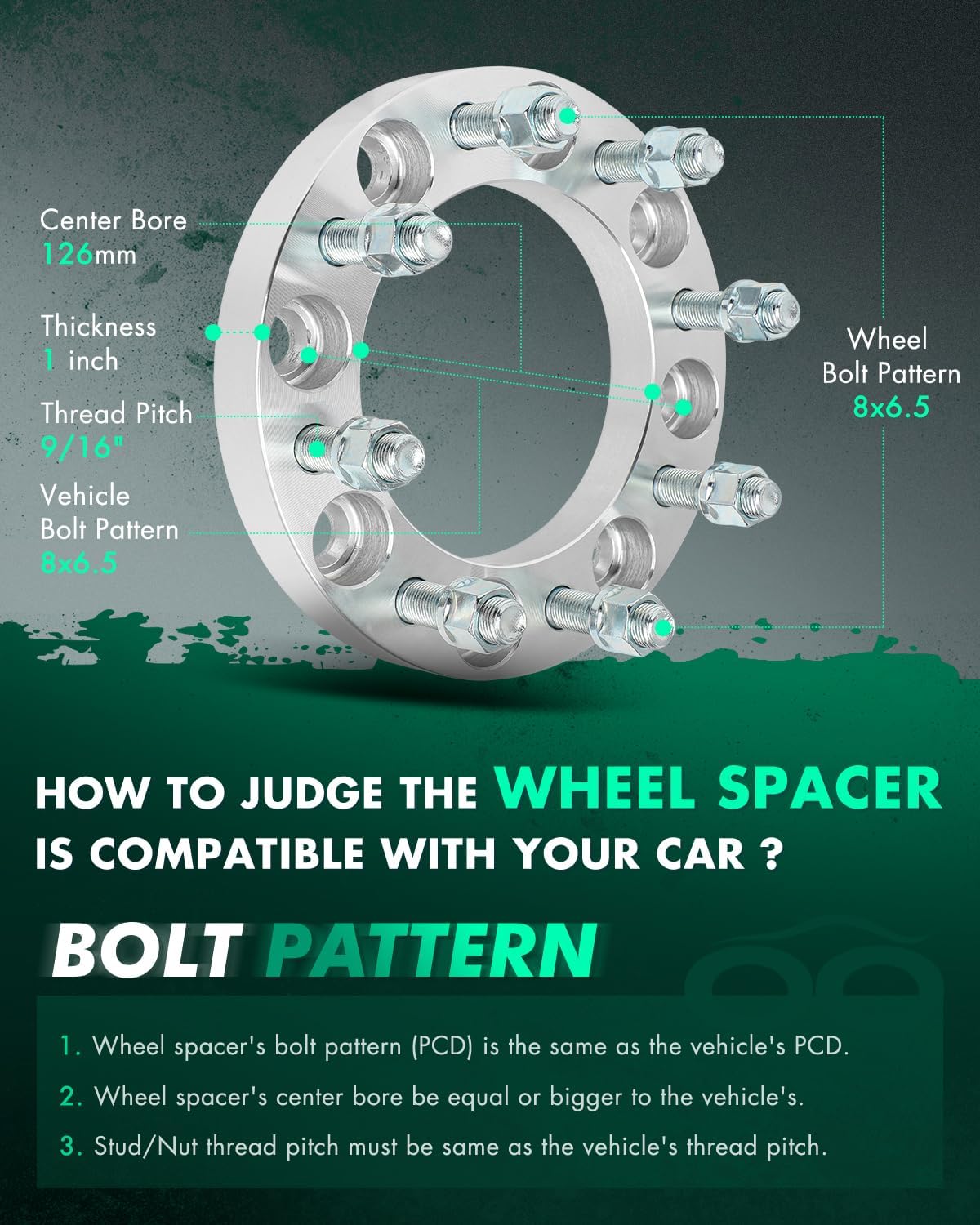 SCITOO 2Pcs Wheel Spacers 1 inch 8x6.5 Bore 126mm Studs 9/16" 8 Lug Wheel Spacers Adapters Fit for for Ford E-150 Econoline E-250 Econoline E-350 Econoline for F-250 for F-350 for Ram 2500 3500