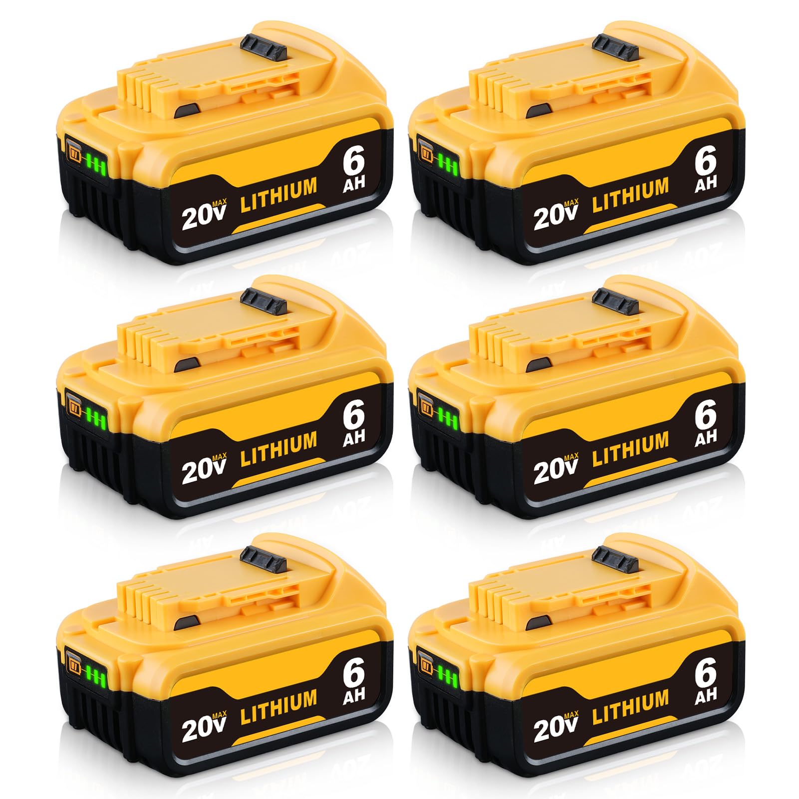Xmenany 6PACK 6000mAh DCB200 Lithium ION Replacement for DeWalt 20V MAX Battery DCB204 DCB206 DCB203 DCB201 DCB180 DCB181 Compatible with Dewalt 20v