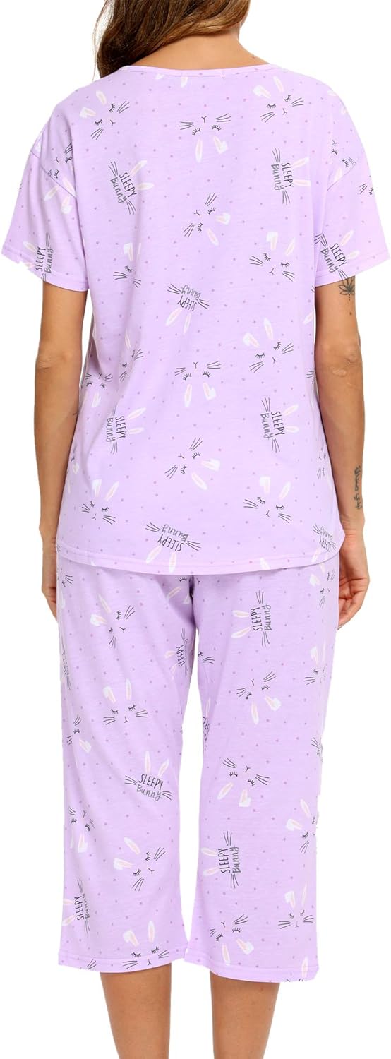 ENJOYNIGHT Womens Pajama Sets Cotton Summer Pjs Tops with Capri Pants Sleepwear - Image 6