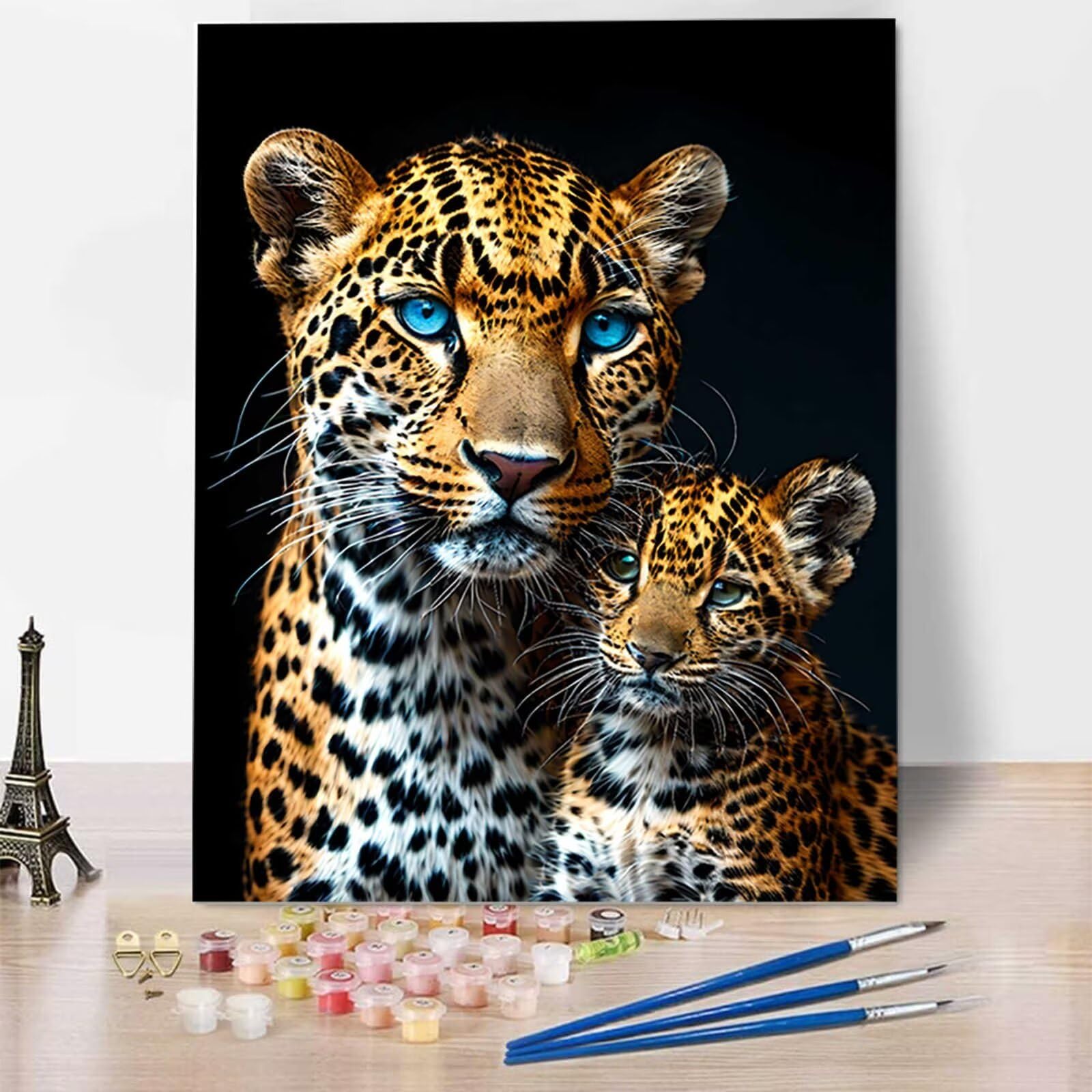 Léopard Peinture par Numéros pour Adultes, Peinture Numero Adulte Animal DIY Peinture à l'huile par Numéros sur toile Artisanat avec Peintures Acryliques pour Enfants, Décoration 70x95 cm A-1