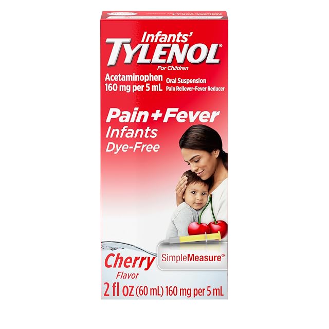 Infants Tylenol Liquid Pain Reliever and Fever Reducer Medicine Acetaminophen Oral Suspension for Sore Throat Headache Teething Kids