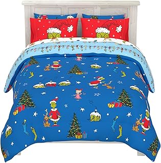 Franco Grinch by Dr. Seuss Holiday & Christmas Bedding Super Soft Comforter and Sheet Set with Sham, 7 Piece Queen Size (Official Dr. Seuss Product)