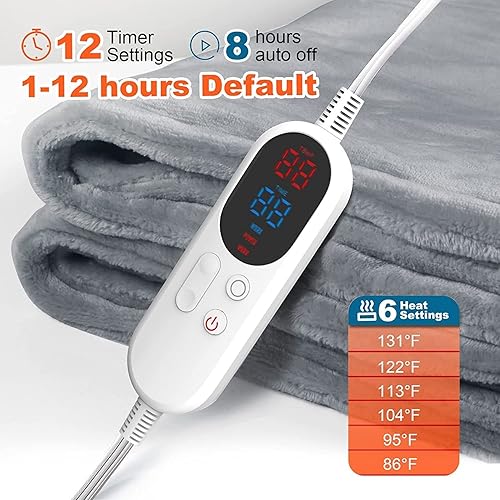 Miniatura 3 de Manta térmica eléctrica de tamaño matrimonial de 50 x 60 pulgadas manta eléctrica de lujo extra cálida ligera y acogedora para cama matrimonial con