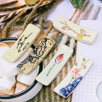 Honbay 5PCS Fashion Ceramic Chopsticks Holder Japanese Style Antique Chopstick Rest Rack Stand Tableware for Chopsticks Forks Spoons Knives Paint Brushes