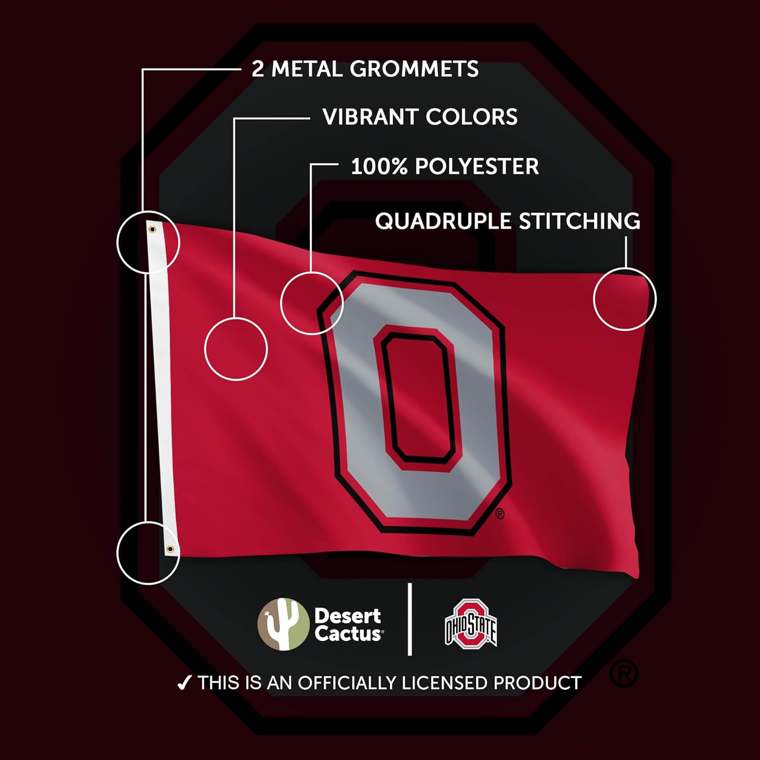 Desert Cactus Ohio State University OSU Flag - 3 x 5 Feet Buckeyes Banner, Indoor/Outdoor Durable Fabric, 100% Polyester Design (Style 3) - Image 4