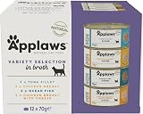 Applaws 100% Naturale Cibo Umido per Gatti Adulti in Brodo - Selezione Mista Tonno, Pollo, Pesce dell'Oceano in Brodo - 12 x 70g Lattine - 1