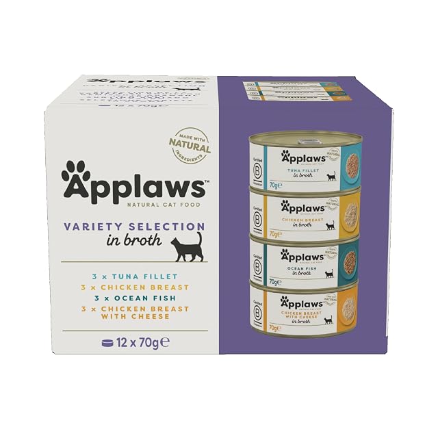 Applaws, latas de Comida húmeda Natural para Gatos, selección variada en Caldo, 12 x 70 g