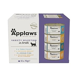 Applaws 100% Natural Comida Húmeda para Gatos Adultos en Caldo - Selección Mixta de Atún, Pollo y Pescado del Océano en Caldo - Paquete de 12 latas de 70g
