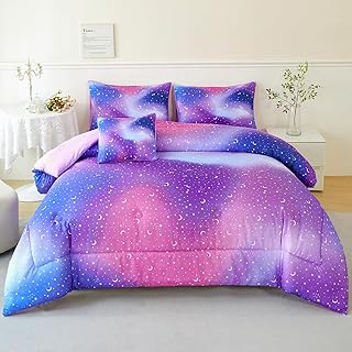 URBONUR purple and blue rainbow nebula twin comforter set