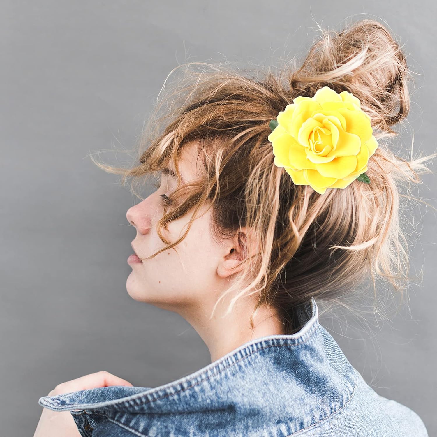 Uonlytech Bridal Hair Clip Rose Flower Hair Clip Comb Rose Flower Brooch 2 in 1 Artificial Big Wedding Fabric Flowers for Women Girl Bridal Party (Yellow) Wedding - Image 5