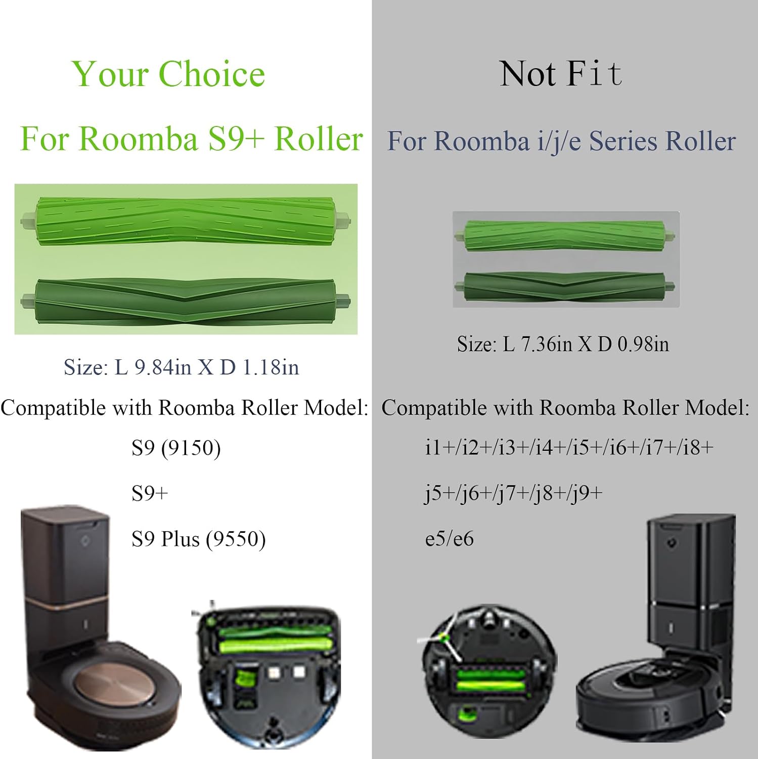 Fit Roomba S9 Replacement Parts Rollers Brushes Compatible with iRobot Roomba S9150 S9+ S9550 S Series Vacuum Cleaner Multi-Surface Rubber Main Brushes