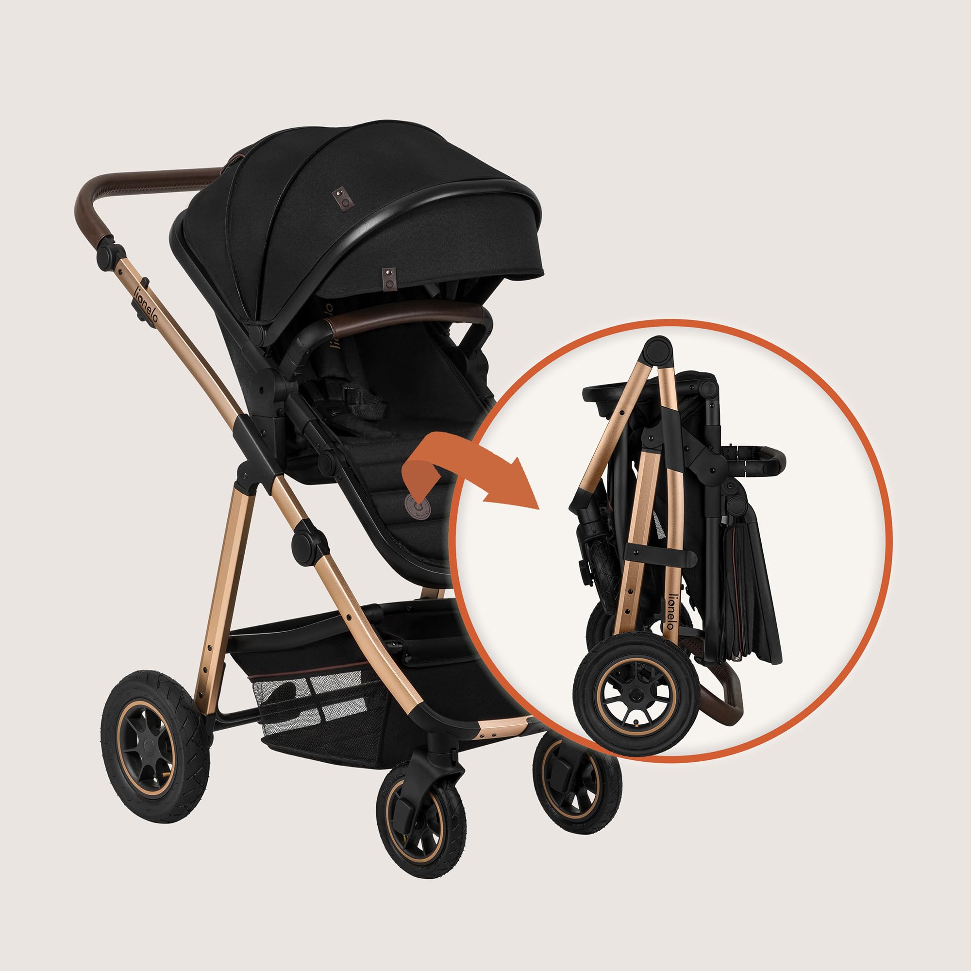 LIONELO Amber 3 in 1 poussette multifonctionnelle avec siège sport, nacelle, sac et accessoires