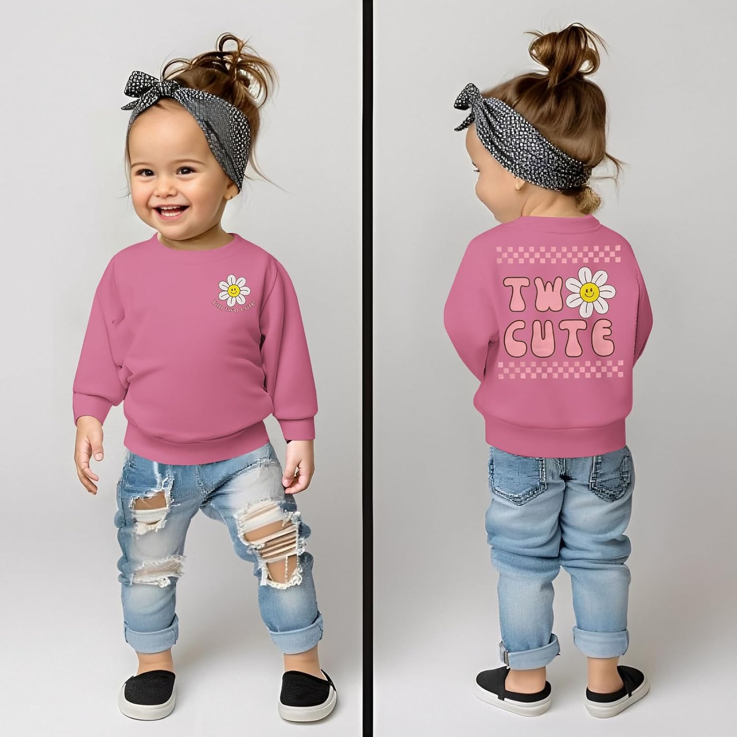 KEKEMI Two Cute Birthday Girl Sweatshirt 2T Girl Sunflower Birthday Outfit Two Years Old Long Sleeve Pullover Tops B-day Tops