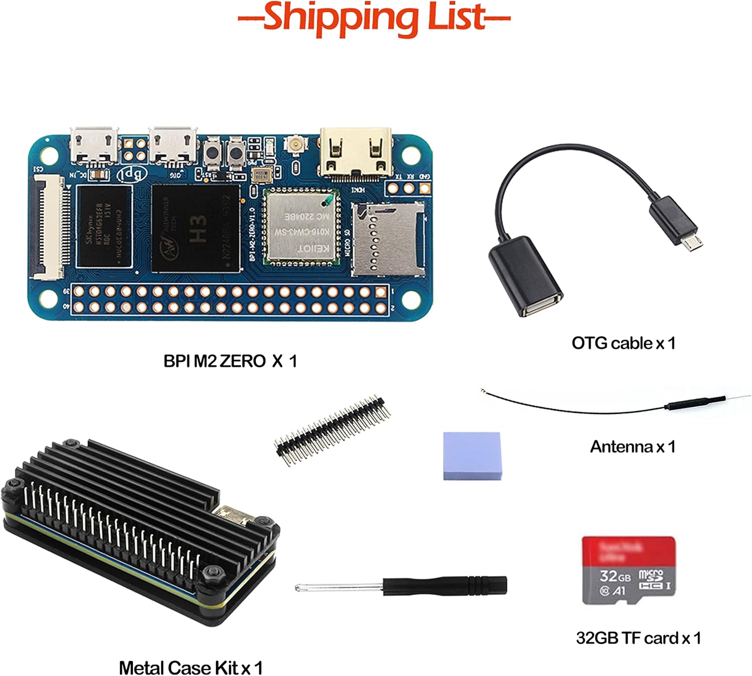 Banana Pi M2 Zero Alliwnner H3 IoT Open Source Single Board Computer Onboard Quad Core Cortex-A7 CPU 512MB DDR 3 RAM WiFi Bluetooth Support Android Linux (with Metal Case Set)