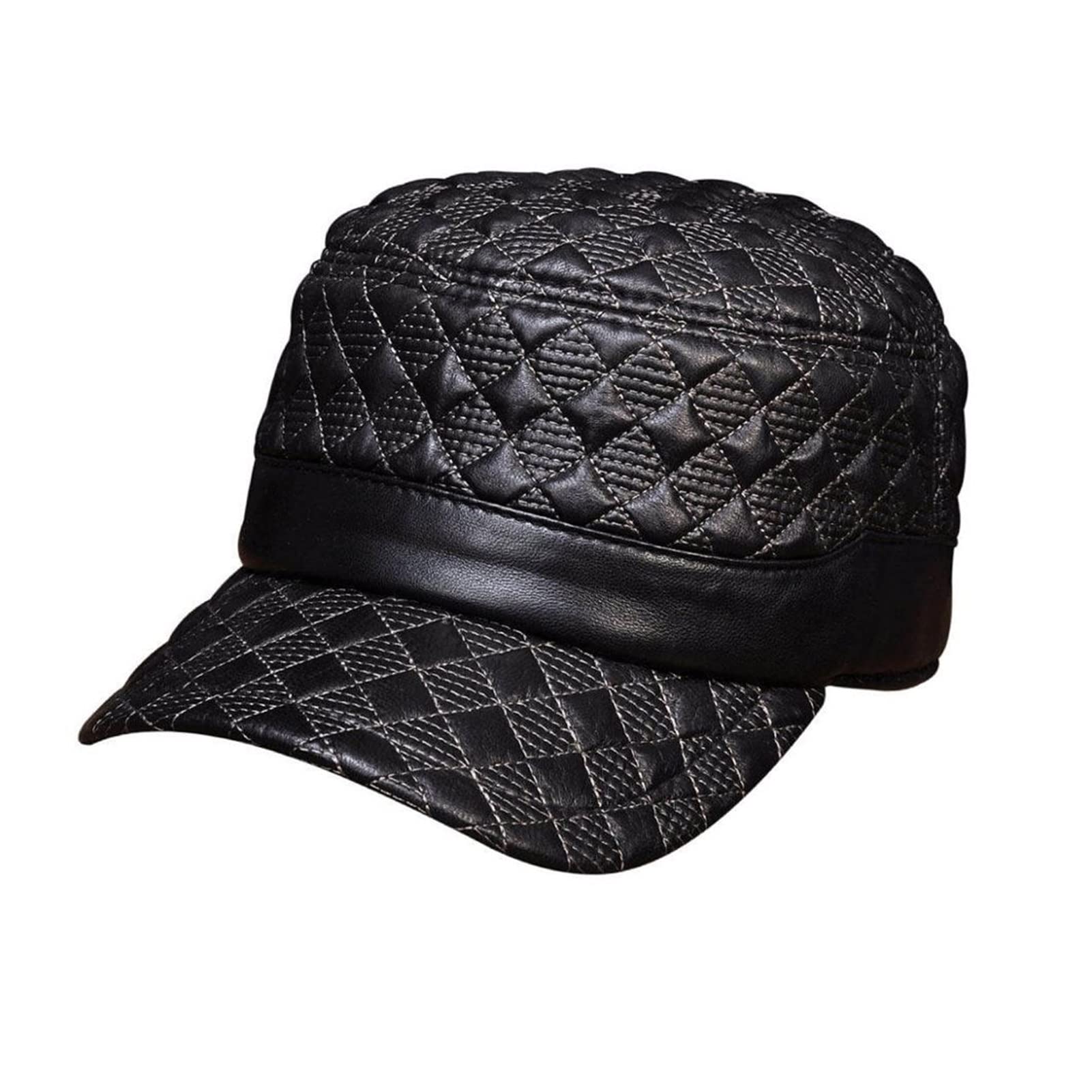 Cappelli e Cappelli da Baseball in Vera Pelle da Uomo in Vera Pelle da Uomo Nuova Primavera Vera Pelle Capsula(Black with Line)