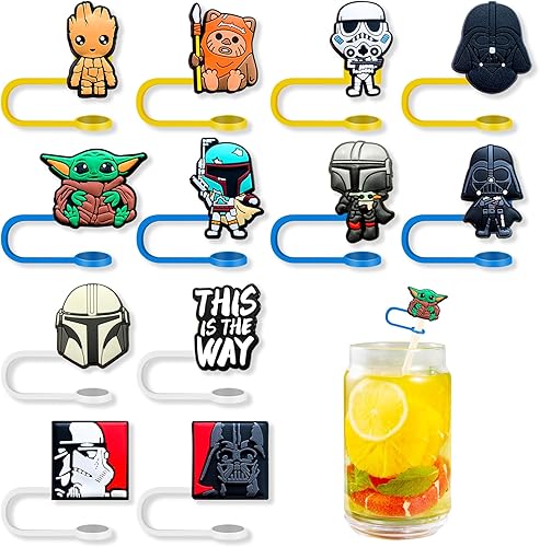 12 tapas de popote para taza, adorno de popote reutilizable para vasos de 30 y 40 onzas, bonitas cubiertas de punta de popote de superhéroe para