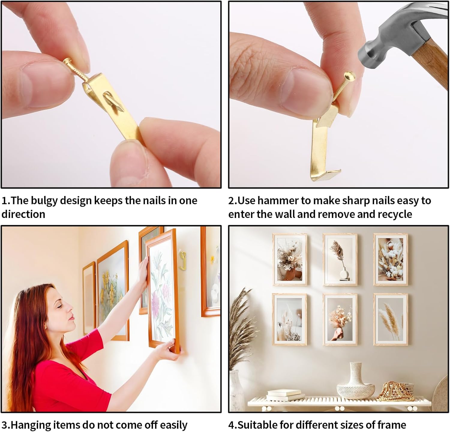 80 Pcs Picture Hanging Kit, 30lb Picture Hangers, Metal Picture Hanging Hooks with Nails, on Drywall, Wooden Wall