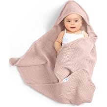 lulumoon Baby Towel Hood for Bathroom Hooded Towel Made of Muslin Cotton 75 x 76 cm - Oeko-Tex, Extra Soft Absorbent for Heat After Bathing Cream - for Babies 0-18 Months Sand