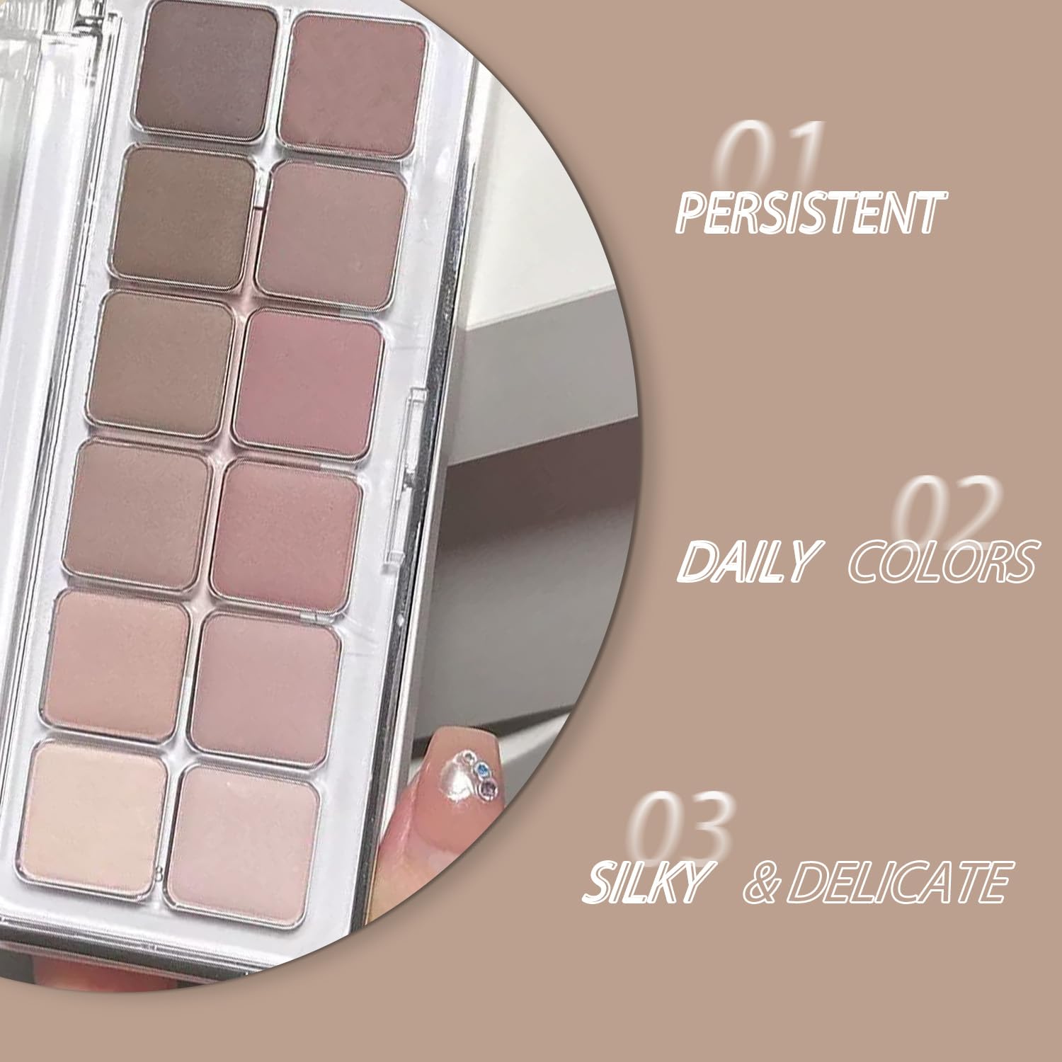 Eye Shadow Palette for Women Versatile Brown Pink Nude Eyeshadow, Waterproof Long-Lasting Formula, Smooth Application with Brush - Image 3