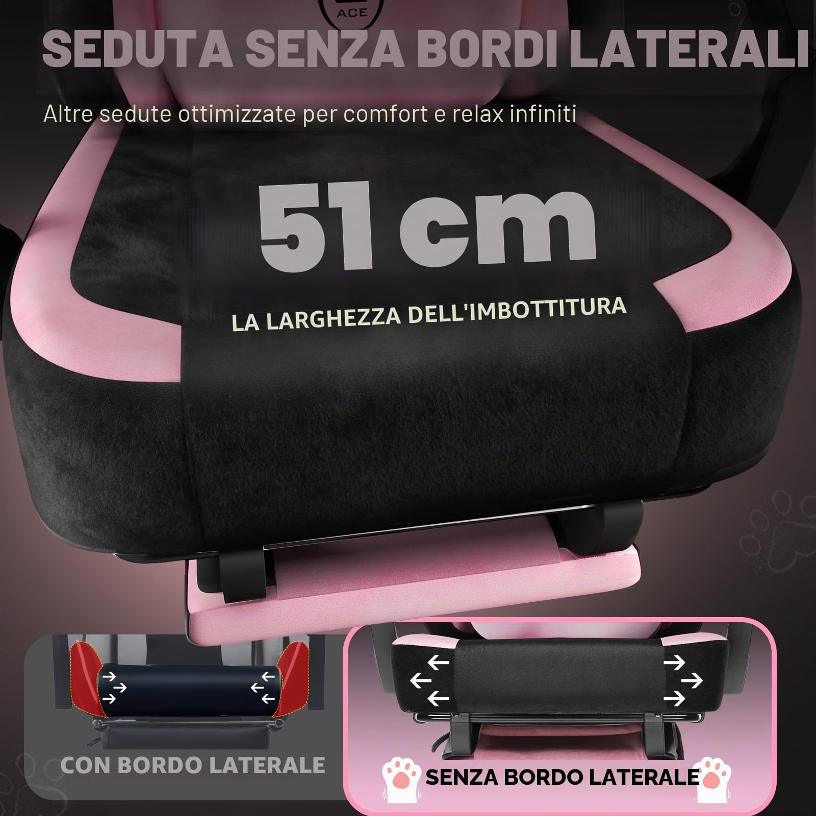 GTPLAYER - Sedia da gaming carina con tessuto in velluto, sedia da gaming, sedia da ufficio ergonomica con orecchie di gatto, memory foam e poggiapiedi, 150 kg, Rosa