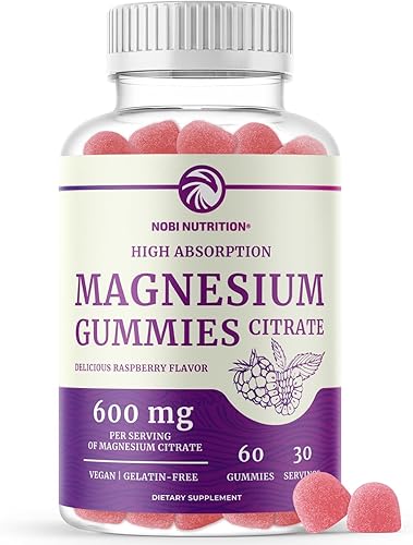 Gomitas de citrato de magnesio  600 mg  Magnesio de alta absorción para calma, relajación y digestión  Veganas, sin OMG  Sabor a frambuesa
