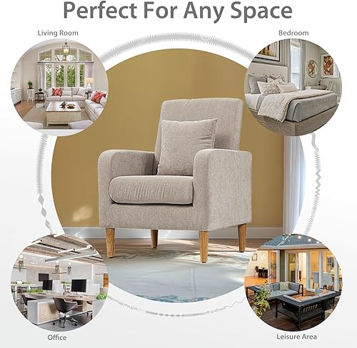 Miniatura 7 de Sofá tapizado con almohada, sillón de tela con patas de madera, cómoda silla de descanso para sala de estar, dormitorio u oficina, soporta hasta 300