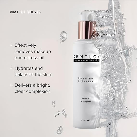 DRMTLGY Essential Facial Cleanser Gentle Foaming Face Wash with Peptides, Niacinamide & Hyaluronic Acid Hydrating, Sulfate-Free, All Skin Types, 6.9 fl oz
