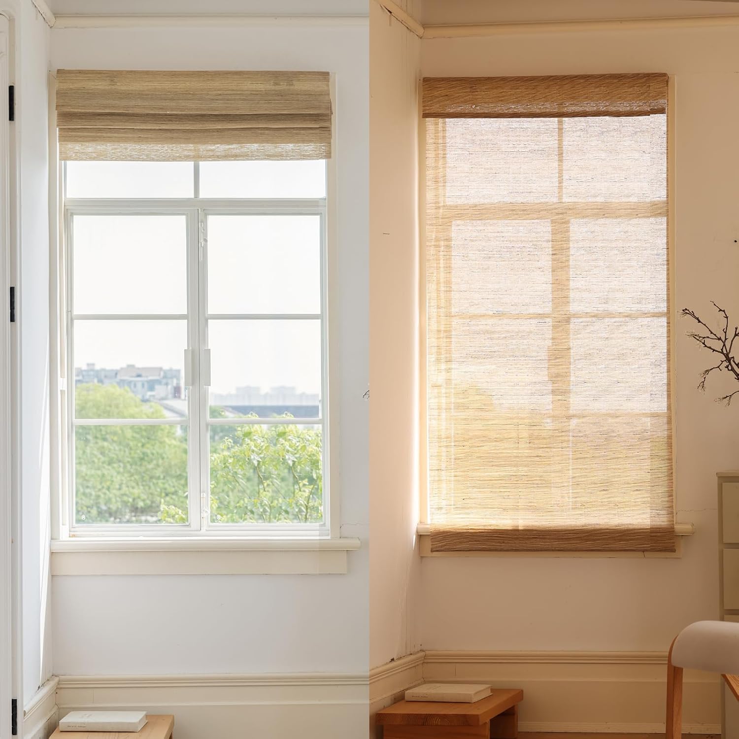 LETAU No Tools No Drill Natural Cordless Jute Roman Shade Customized Roman Window Shade Sun Light Filtering Window Treatment Privacy Protection Roman Blind for Windows,Pattern 6