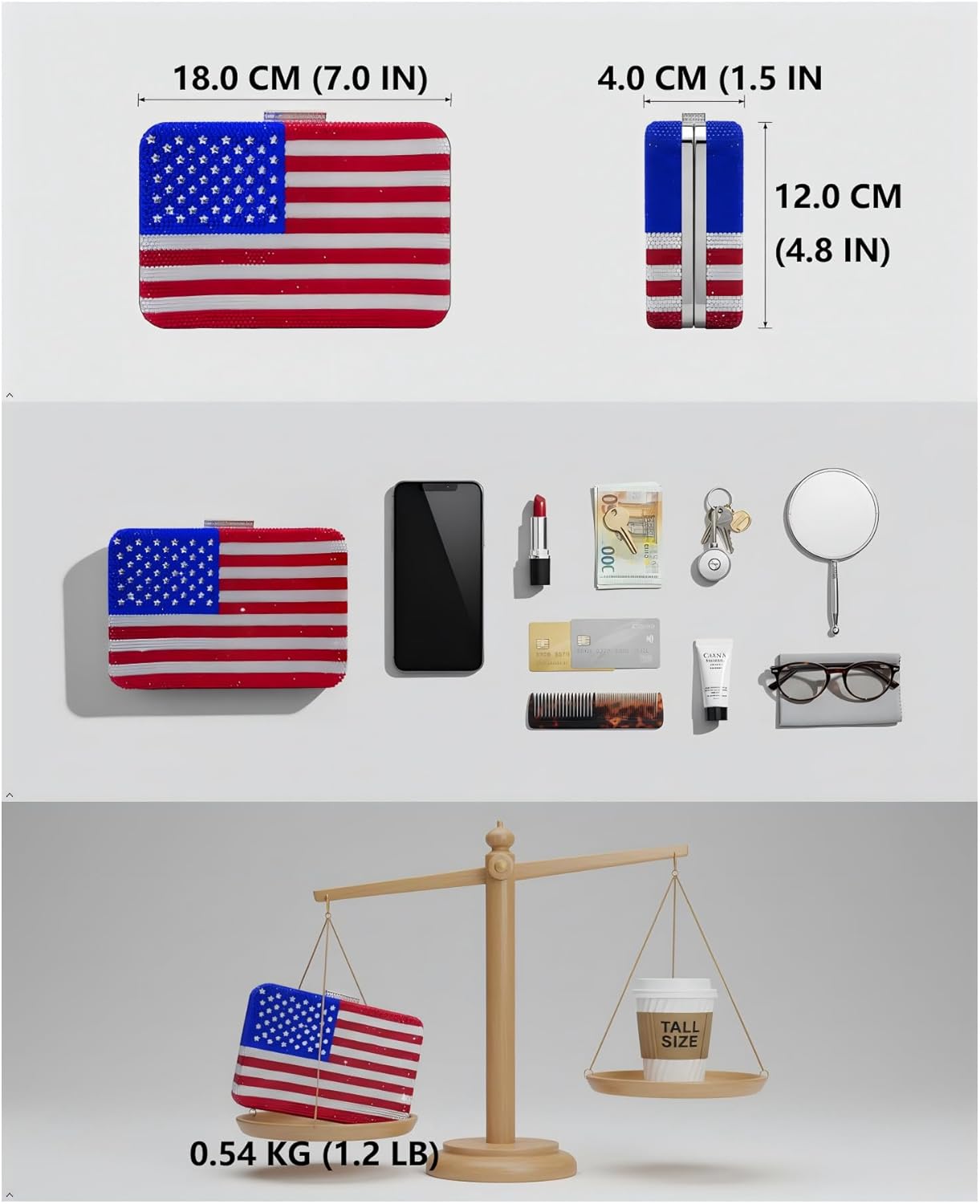 Boutique De FGG Mini The American National Flag Crystal Clutch Purse for Women Evening Bags Party Chain Shoulder Handbags