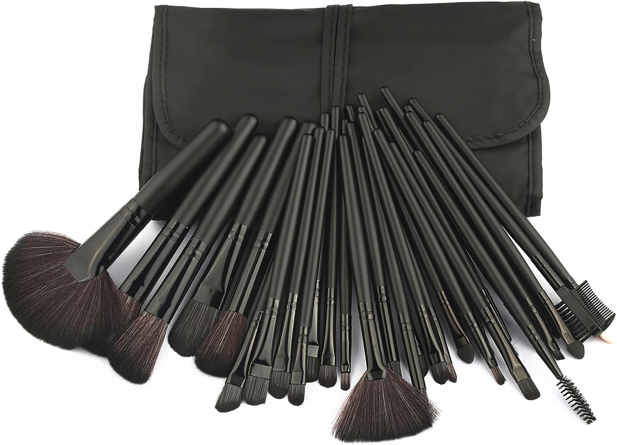 HeCloud 32-Piece Set Professional Cosmetic Blending Makeup Brushes Set with Bag (Black)