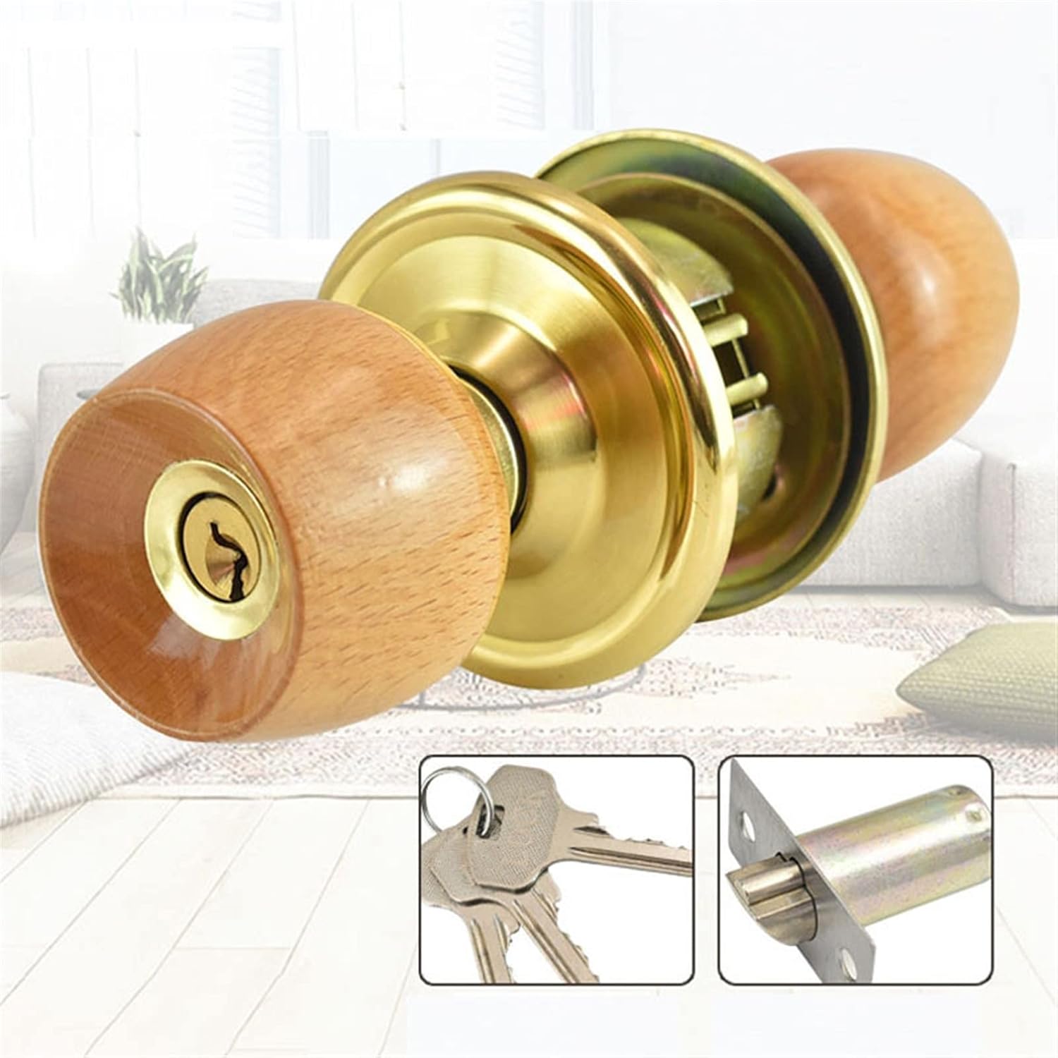 Chain Lock Bedroom Bathroom Door Lock Anti Theft Wood Door Lock Handles for Interior Doors House Safety Door Locks for The Home External Ho(Center Distance 60mm)