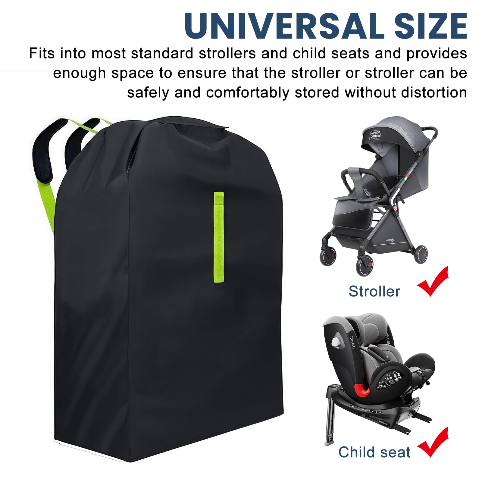 Torba transportowa do wózka dziecięcego, Gate Check torba podróżna z plecakiem, na wózek dziecięcy, fotelik dziecięcy Buggy – 120 x 63 x 43 cm – czarna