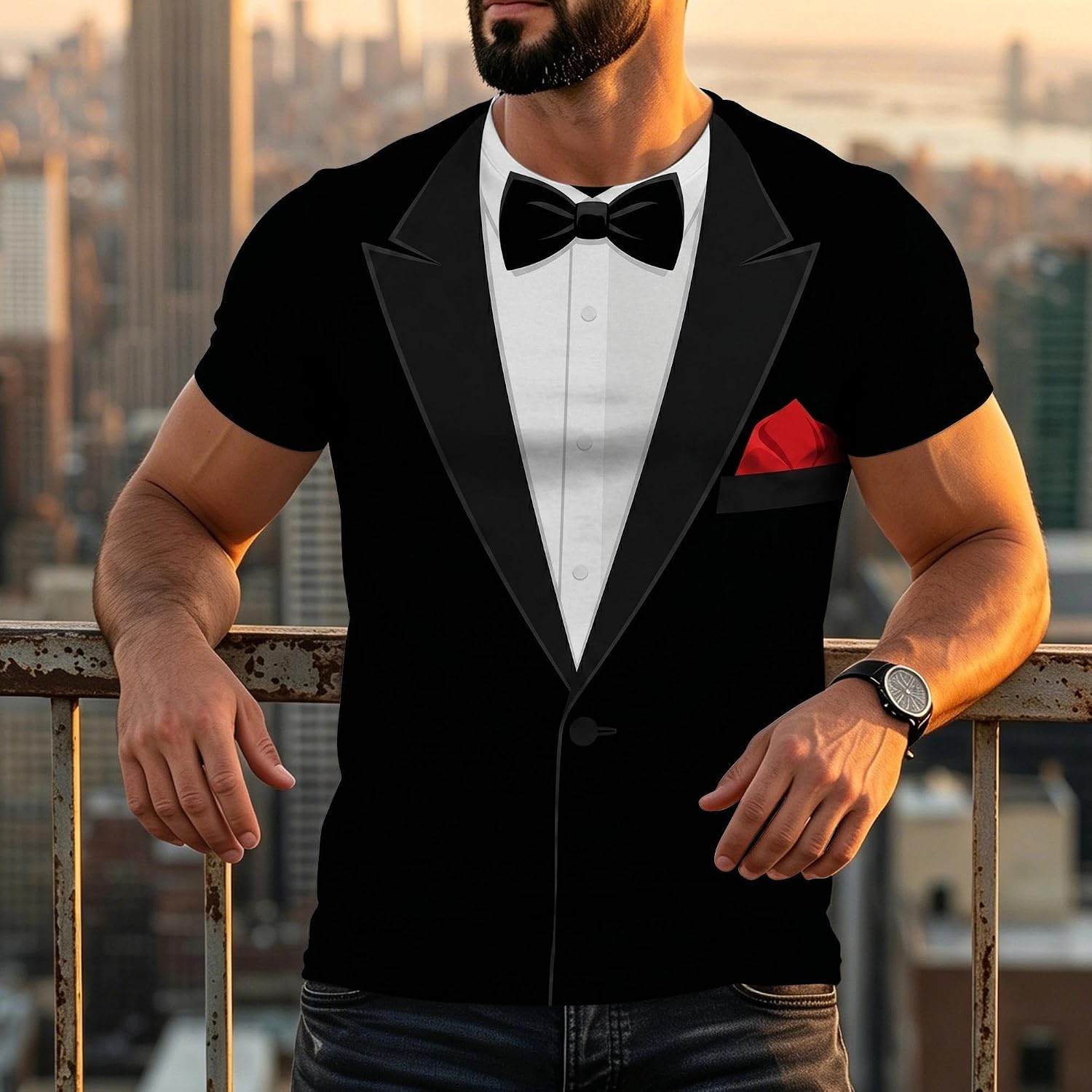 Funny Novelty Party Tuxedo Shirt Graphic 3D T-Shirt Short Sleeve Crewneck Shirts for Men S-4XL
