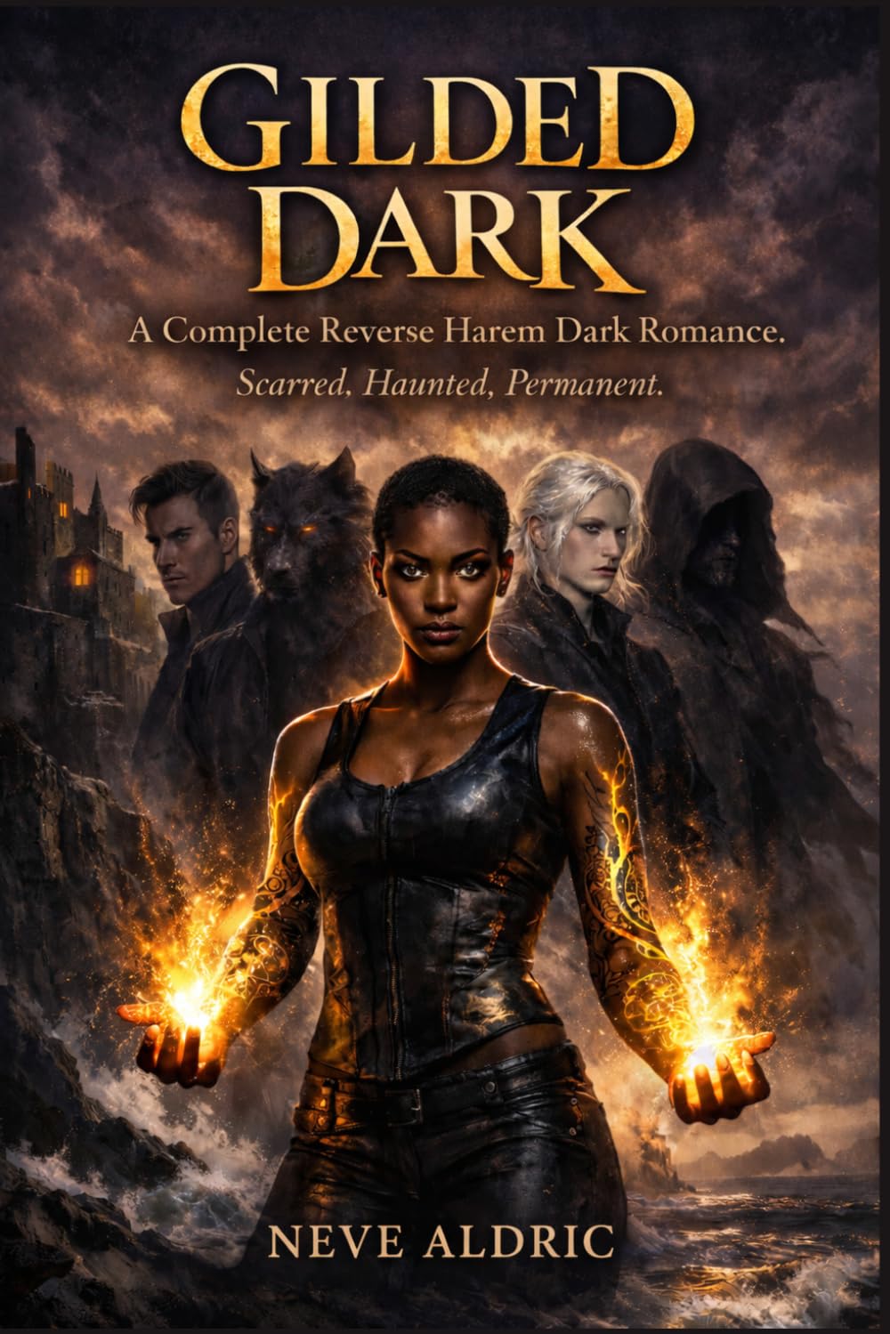 Gilded Dark: A Complete Reverse Harem Dark Romance. Scarred. Haunted. Permanent.